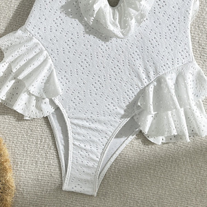 TW Color Sólido Pequeño Fresh Floral Fly Edge Una Pieza Traje de Baño Bikini - Product Image 6