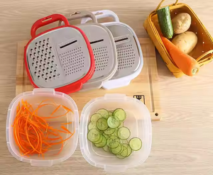 Trancheuse manuelle de fruits et légumes de haute qualité 3 en 1 en acier inoxydable avec couvercle en PP et boîte inférieure - Product Image 3