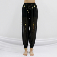 Pantalon de danse orientale indien fait main en crochet avec des pièces de monnaie pendantes, pantalon en mousseline scintillante pour adulte
