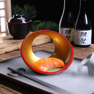 Japanese Style Sushi <b>Plate</b> Round <b>Black</b> Food Grade For Restaurant Use - Product Image 2