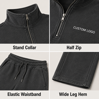 Ensemble de survêtement OEM pour femme en molleton de coton délavé gris anthracite, pull oversize à demi-zip et pantalon de survêtement à jambes larges