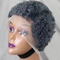 Perruque Courte Grise Nouvelle Tendance pour Femme, en Cheveux Humains Brésiliens Vierges à 100% avec Filet Rose Mécanique