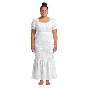 Robe décontractée pour femme, motif tribal polynésien samoan tropical, style hawaï<span class=keywords><strong>en</strong></span>, col carré, coupe sirène, blanche, Sunday - Product Image 4