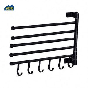 Toallero de Baño Moderno Negro de 5 Brazos, Soporte Organizador de Toallas, Barras Giratorias de Aluminio Montadas en la Pared con Gancho - Product Image 6