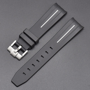 ONTHELEVEL Correa de reloj curvada elástica impermeable de caucho de silicona negra para hombre para /Yacht-Master 20 mm - Product Image 6