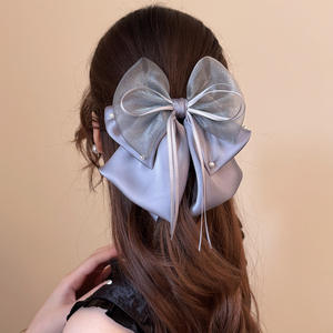 Pince à cheveux élégante à trois couches avec nœud, style français, en métal, pour queue de cheval, accessoire simple et raffiné pour femme, idéal pour les fêtes et mariages - Product Image 3