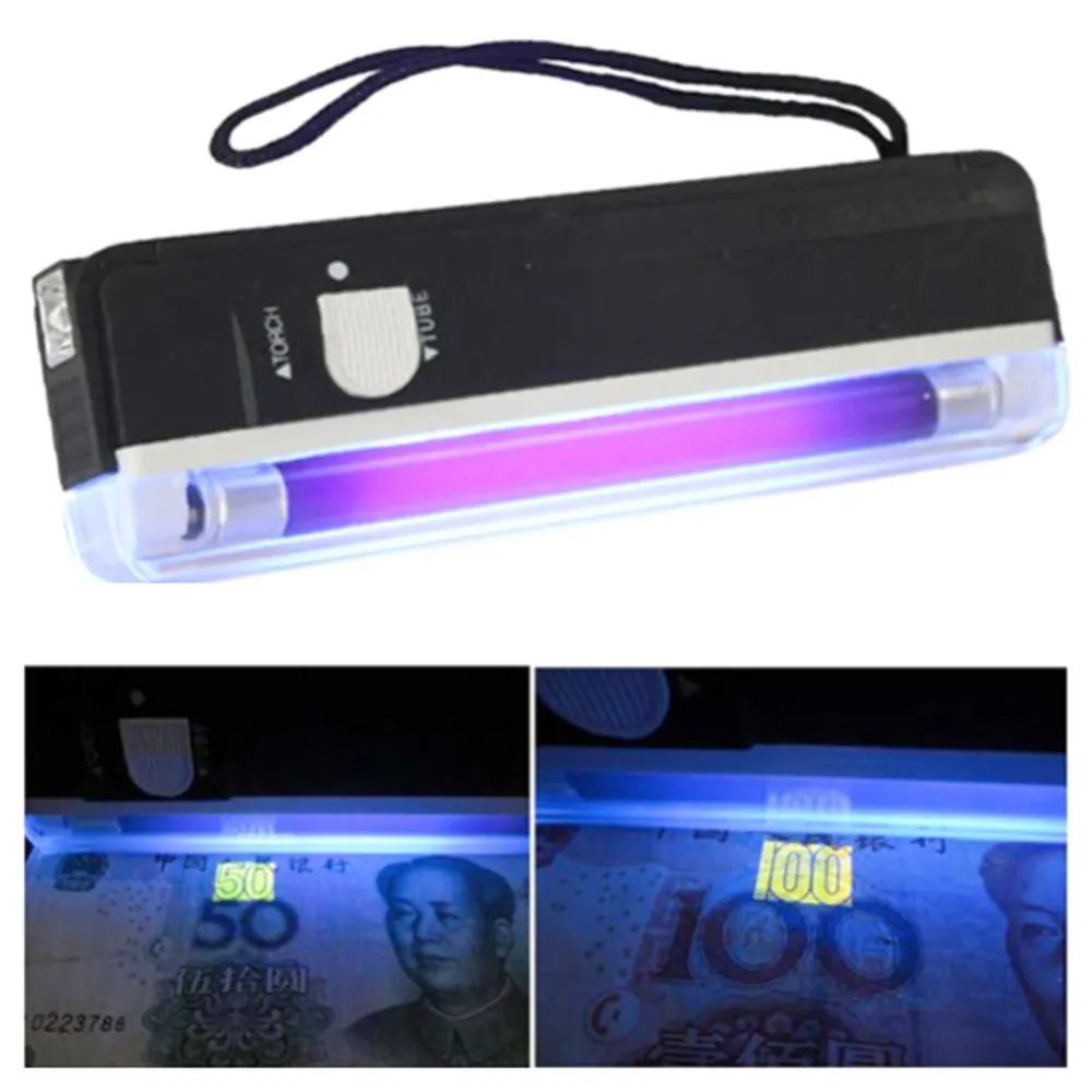 2 en 1 Universal RMB EURO Dollar Cash Check Purple UV Light Money Detector UV Lamp