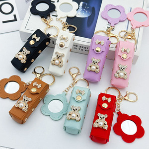 Pochette portable en cuir pour rouge à lèvres, trousse de maquillage, étui pour baume à lèvres, porte-clés avec petit porte-monnaie parfumé et pochette à clés - Product Image 3