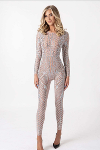 Tenue de soirée Sexy transparente avec perles et strass, tenue de Club, chanteur, danse, justaucorps, body moulant pour femmes, combinaison une pièce brillante - Product Image 2