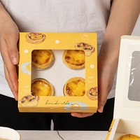Boîte à tartelettes en gros, 2, 4 ou 6 packs, emballage jetable en papier avec fenêtre transparente et pelliculage mat pour boulangerie et pâtisserie