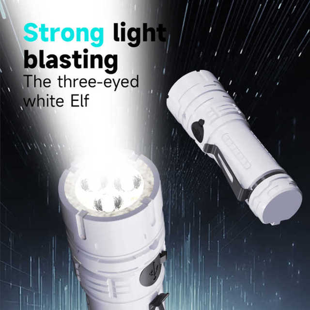 USB Rechargeable LED Powerful Mini Flashlight With Work Light for Tactical Camping Emergency Durable Abs Body Flashlight