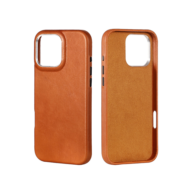 YUBO LEATHER Handmade Luxury Oil Wax Leather Phone Case Genuine Leather Case for iPhone 16 16 Pro Max 16 Plus Metal Camera Frame
