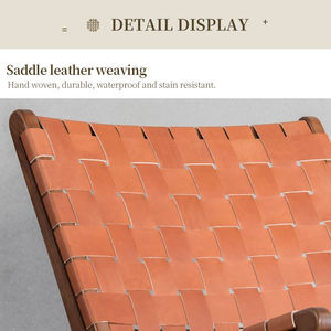 Sillón de Salón Boho de Mediados de Siglo, Tejido a Mano, con Cuero Grueso, Estructura de Madera Maciza de Teca, para Exteriores, Patio, Jardín, <span class=keywords><strong>AU</strong></span> - Product Image 4