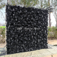 DKB Scène de mariage 8ft x 8ft, Mur de fleurs artificielles roses et noires, Décorations enroulables pour événements, Toile de fond