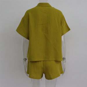 Onlinesummer Custom Dames Kleding Plooi Blouse Outfits Biker Knoop Linnen Shirt En Korte Broek Sets 2 Tweedelige Dames <span class=keywords><strong>Lou</strong></span> - Product Image 6