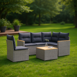 Ensemble de canapés de jardin gris en rotin PE, 4 places, résistant aux UV, design contemporain pour terrasse et jardin - Product Image 2