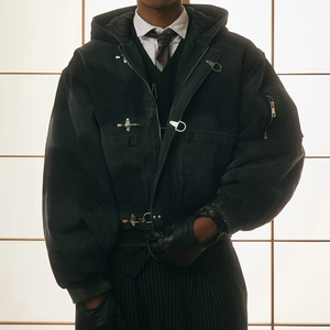 Veste bomber de travail pour mécanicien, style délavé à l'acide, rembourrée, avec fermeture éclair, boucle de serrage de type pompiers, personnalisée - Product Image 4