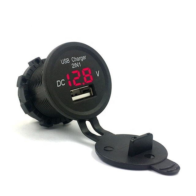 Mini 2.1A 5V Outlet One USB Port Car Changer 12v 24v Input Power Socket Charger Led Dc Voltmeter and Ammeter