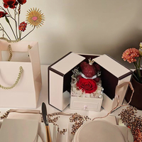 Boîte à bijoux double porte fleur éternelle pour collier Rose Graduation Noël Halloween Nouvel An Cadeaux pour la Saint-Valentin