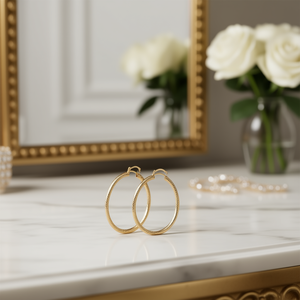 Boucles d'oreilles créoles dorées pour femmes, en or jaune, grande taille, bijoux à porter au quotidien, boucles d'oreilles fines avec design texturé - Product Image 2