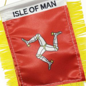 ธงผ้าซาตินแบบกำหนดเองของเกาะแมน ธงติดรถยนต์ขนาดเล็ก พร้อมพู่สีเหลือง - Product Image 3