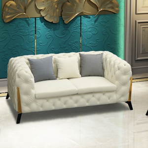 Canapé en <span class=keywords><strong>cuir</strong></span> à boucles en tissu crème français haut de gamme sur mesure pour trois personnes, design droit, anti-griffes de chat, idéal pour petits appartements - Product Image 3