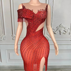 Costumes <span class=keywords><strong>de</strong></span> scène, boîtes <span class=keywords><strong>de</strong></span> nuit, bars, robes fendues à strass rouges, robes longues, costumes <span class=keywords><strong>de</strong></span> fête pour filles, groupes <span class=keywords><strong>de</strong></span> filles - Product Image 1