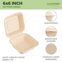 Boîte à clapet personnalisée en fibres végétales écologiques, jetable, en bagasse de canne à sucre, 6x6, 3 compartiments