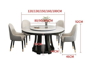 Mesa de Comedor Redonda Grande con Base Giratoria de Piedra Sinterizada y Marco de Madera Sólida para el Hogar - Product Image 6