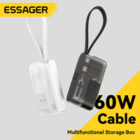 Boîte de rangement multifonctionnelle ESSAGER ES-OTG40 6 en 1, ensemble de câbles de charge et de données 60W avec adaptateur USB Type C Micro, fente pour carte et support