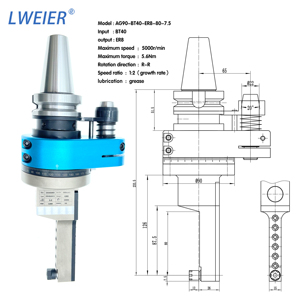 LWEIER Cabezal Angular AG90-BT40-ER8-80 de Venta Caliente para Centro de Mecanizado, Fresado Lateral, Taladrado, Fresado y Roscado de Superficies - Product Image 2