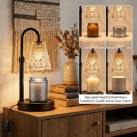 Lampe chauffe-bougie noire avec motif, abat-jour en verre résistant à la chaleur, base métallique, minuteur, hauteur réglable, diffuseur de cire en pot