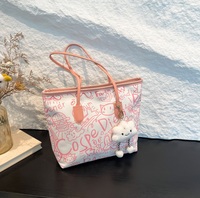 Sac fourre-tout en toile avec fermeture éclair et pendentif pour femme, motif graffiti mignon, vente en gros