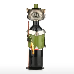 Factory direct wholesale Metal Cute Cat Animal Wine Bottle Holder Wine Display Racks