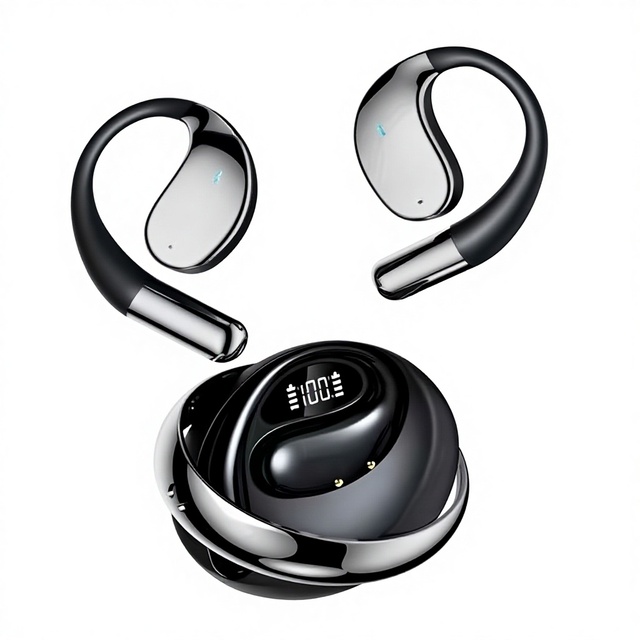 Q93 AI Translator Earphones 360 Rotating Charging Case Ear Hook Sports Earbuds Digital Display ANC IPX6 Waterproof Supports