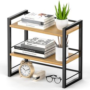 Multi Layer Storage Rack Desktop <b>Shelf</b> Kitchen Organizer Standing Type 2 Tier Black And White Office <b>Desk</b> Bookshelf - Product Image 4