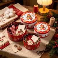 Lot de 3 boîtes rondes en métal de Noël, qualité alimentaire, pour biscuits, bonbons et emballages cadeaux de fêtes