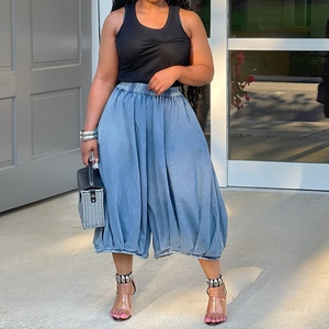 Jean décontracté pour femme, taille élastique, coupe droite, jambe large, pantalon de mode juillet - Product Image 5