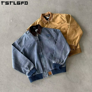 Tùy chỉnh cổ điển vịt vải Denim Áo Khoác Nam Mùa Đông đứng cổ áo tái chế vải rửa bảo hộ lao động - Product Image 2