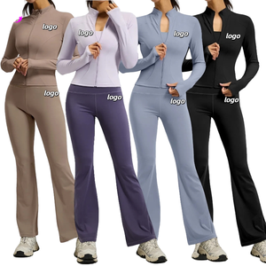 Ensemble de yoga pour femmes, leggings évasés à manches longues, respirants, taille plus, vêtements de sport, vêtements de fitness, vêtements de sport pour l'entraînement - Product Image 1