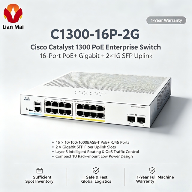 Original Brand New Sealed Cisco C1300-16P-2G Catalyst 1300 16-Port Gigabit PoE L2 Managed Desktop Switch