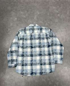 남성용 오버사이즈 캐주얼 빈티지 산성 워싱 선페이드 100% 코튼 디스트레스드 헴 플란넬 긴팔 셔츠 - Product Image 3