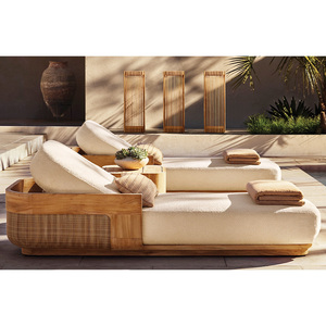 Sang trọng khu nghỉ mát biệt thự hồ bơi đồ nội thất bãi biển Sun Lounger có thể điều chỉnh tựa lưng nghiêng Patio Tất cả thời tiết mây Gỗ Tếch ngoài trời phòng chờ ghế - Product Image 1