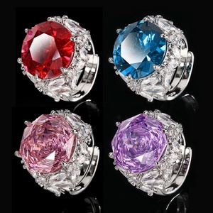 Fashion Jewelry Eco-friendly Copper Personalized 16MM Red Corundum Zircon Colored Cubic Zirconia <b>Adjustable</b> <b>Ring</b> for Women - Product Image 3