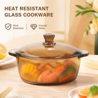 Casserole en verre cristal résistant à la chaleur avec couvercle et double poignée, compatible lave-vaisselle, pour soupes et ragoûts, chauffe-plats domestique, style européen