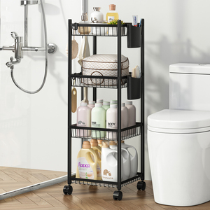 חדר אמבטיה מרובי שכבה עם גלגלים קומה סוג מתכת בעל גלגלים & מתלה עבור מוצרי רחצה לארגן קל להרכיב מתלה - Product Image 5