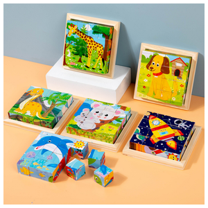 Ventes chaudes Animaux de la ferme <span class=keywords><strong>Dino</strong></span> Jungle 16 pièces Blocs de correspondance de dessins animés à six faces Puzzles <span class=keywords><strong>3D</strong></span>, <span class=keywords><strong>Puzzle</strong></span> en bois <span class=keywords><strong>3D</strong></span>, <span class=keywords><strong>Puzzle</strong></span> <span class=keywords><strong>3D</strong></span> - Product Image 1