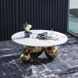 <span class=keywords><strong>Table</strong></span> basse sphérique en acier inoxydable, design moderne <span class=keywords><strong>de</strong></span> luxe, meuble central en marbre, métal doré, idéal pour le salon - Product Image 5