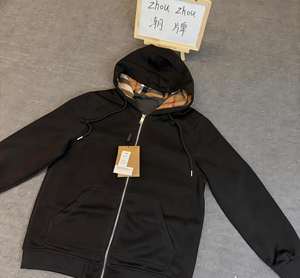 Sudadera con Capucha Burbes de Alta Calidad para Invierno, 100% Algodón, a Cuadros, con Cierre y Logotipo Bordado, Unisex - Product Image 2