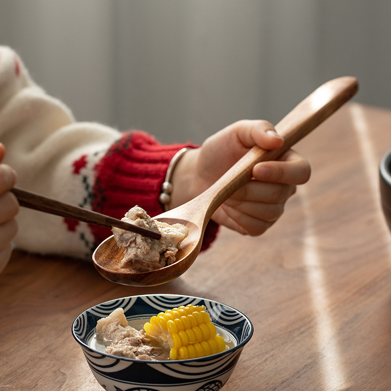 Оптовая продажа, кухонная ложка из твердой древесины, бытовая кухонная ложка, ложка для лапши с длинной ручкой, ложка для риса, ложка для каши, большая ложка